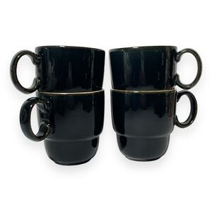 Denby Stackable‎ Mug Mushroom Black Everyday Stoneware England 12 OZ Set of Four
